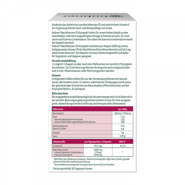 Hübner Nachtkerzen Öl Kompakt 1000 mg (90 Stk.)