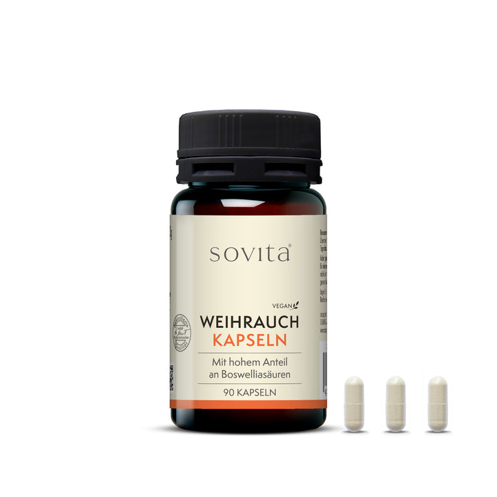 sovita Weihrauch Kapseln – Produkt mit 3 einzelnen Kapseln im Vordergrund