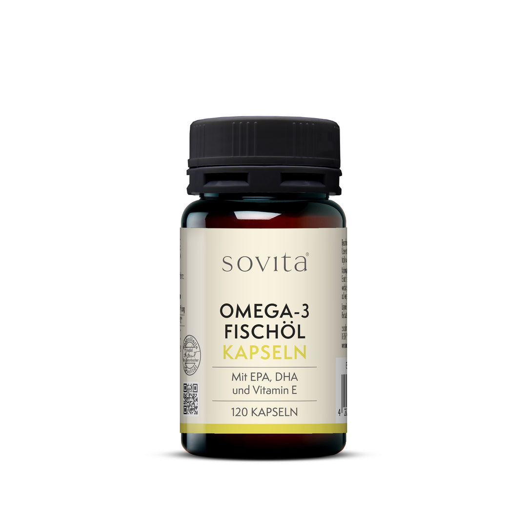 Vorderseite der Dose sovita Omega-3 Fischöl Kapseln mit 120 Kapseln